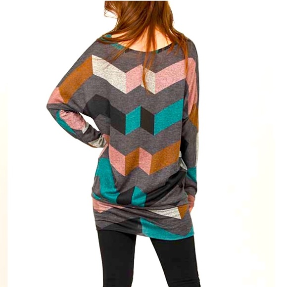 EGS BY ELOGES: Multi Color Chevron Blouson Tunic- XL - Picture 2 of 7